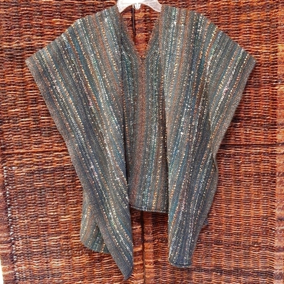 Woven Wool Unique Mixed Media Oversized Ruana Wrap Open Front Cardigan Artsy - Picture 1 of 6